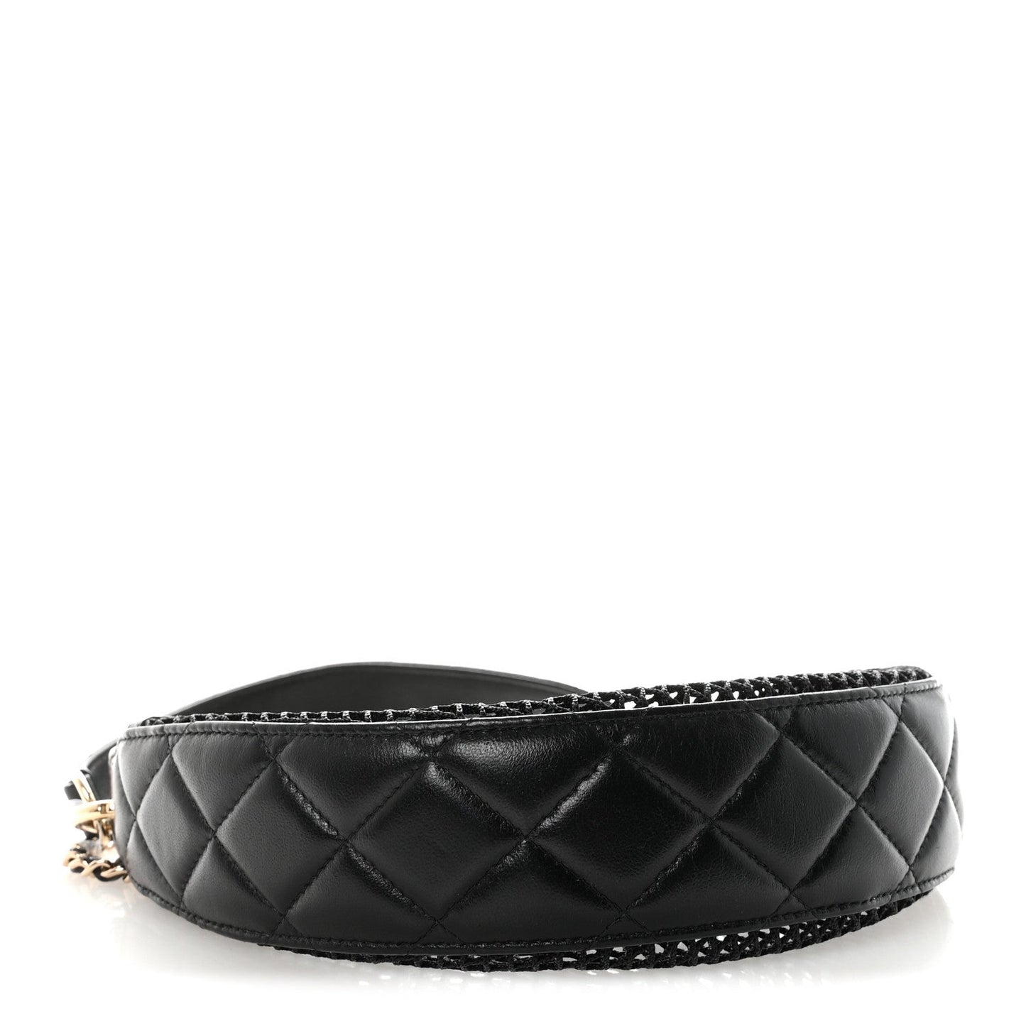 Mesh Shiny Lambskin Chain Hobo Black