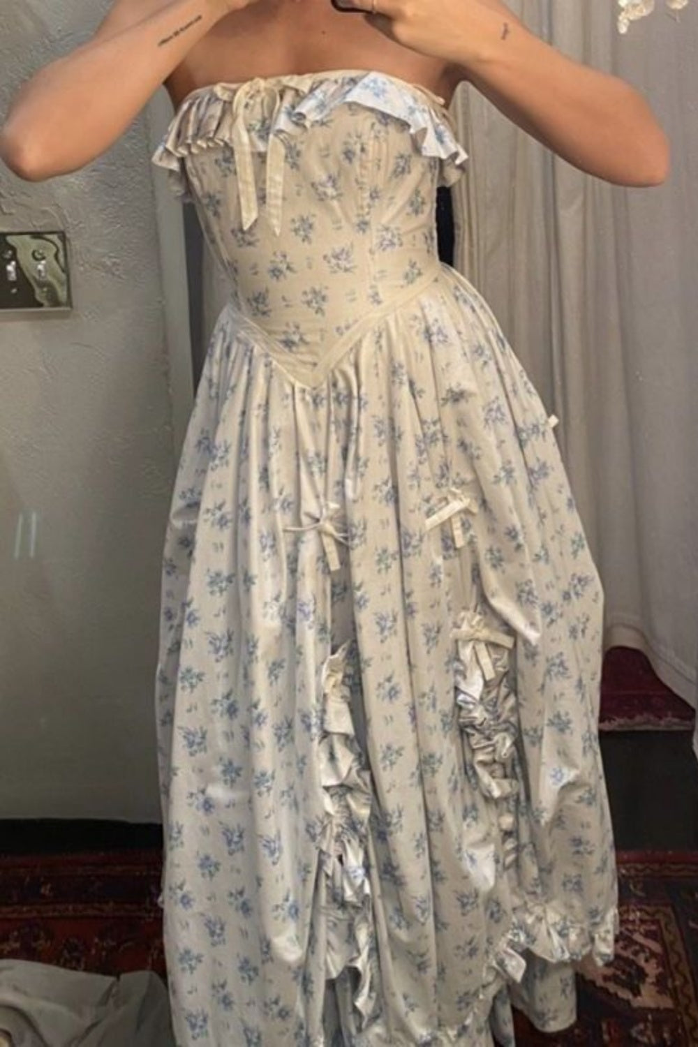 formaldressy--Blue floral elegant long chiffon homecoming dress for women girls garden party dress gh5716