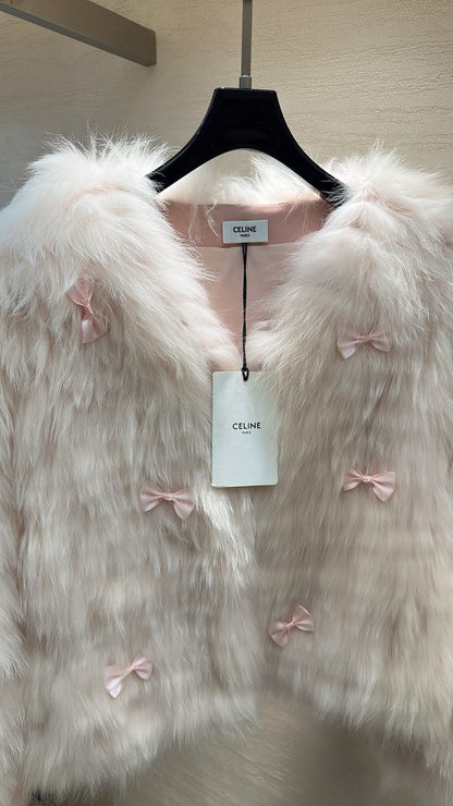 CELINE's 2025 New Fox Fur Baby Pink Coat 333411