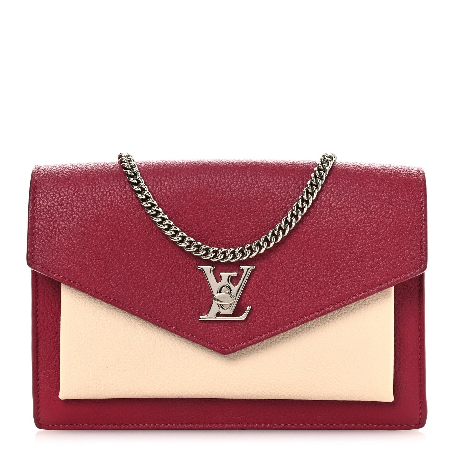 Calfskin My Lockme Chain Pochette Lie De Vin Etain Creme
