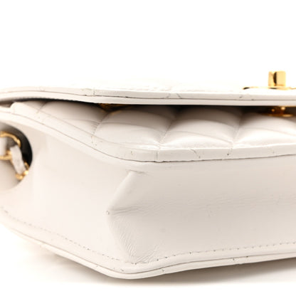 Shiny Crumpled Calfskin Quilted Enamel Heart Wallet On Chain WOC White