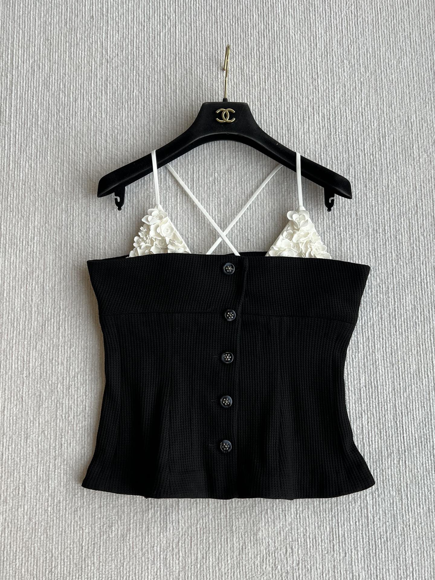 CC 25 Splicing Tube Top Camisole Black and White Mixed Fiber Waffle Jacquard Fabric 275554