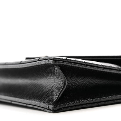 Grain De Poudre Matelasse Chevron Monogram Envelope Chain Wallet Black