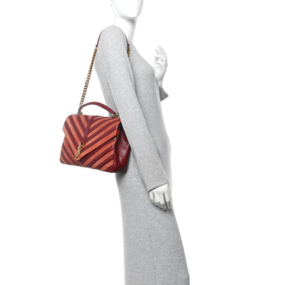 Calfskin Suede Matelasse Chevron Large Monogram College Bag Burgundy