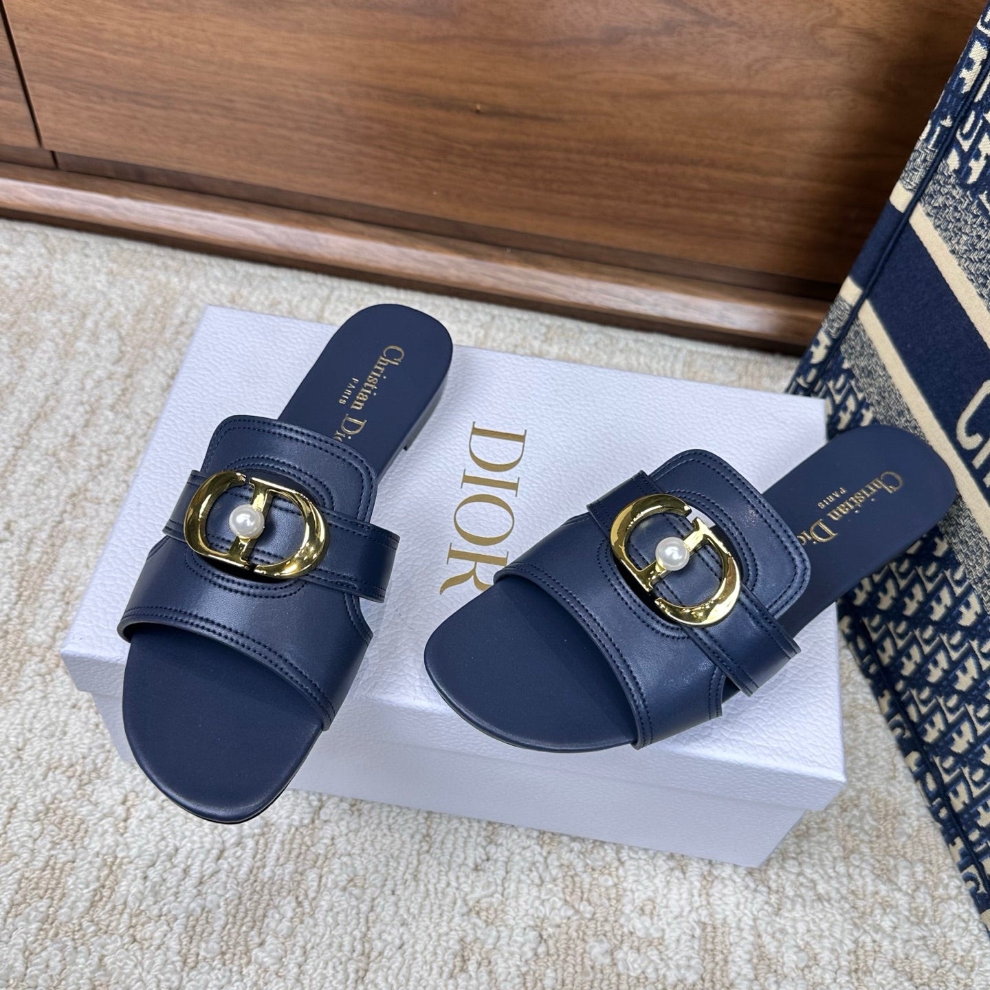 CD Montaigne Sandals Dark Blue in Calfskin 598169