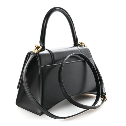 Shiny Box Calfskin Small Hourglass Top Handle Bag Black