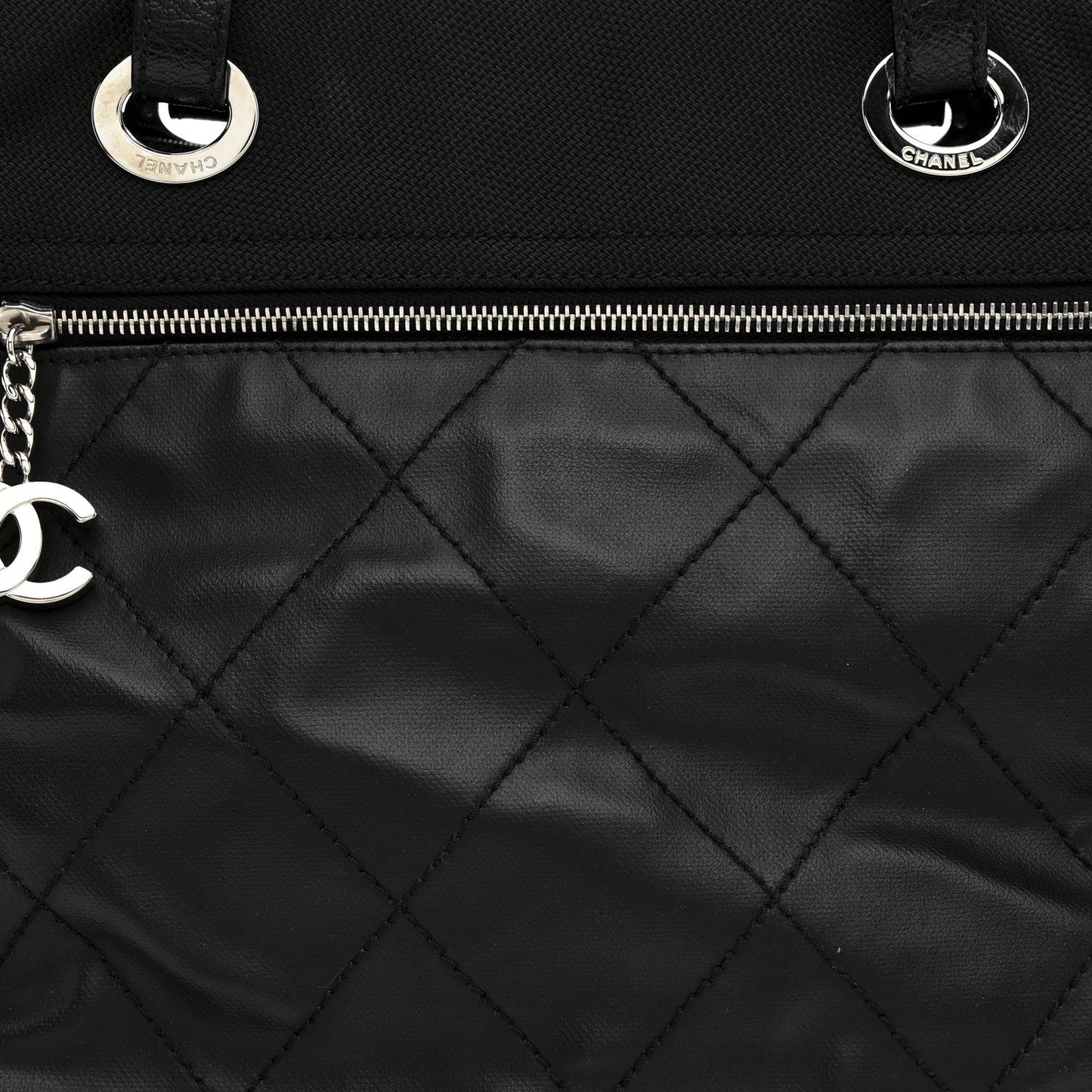 Coated Canvas Quilted Large Paris Biarritz Tote Black