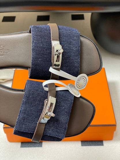 HM Giulia Sandals Blue Denim Calfskin 314022