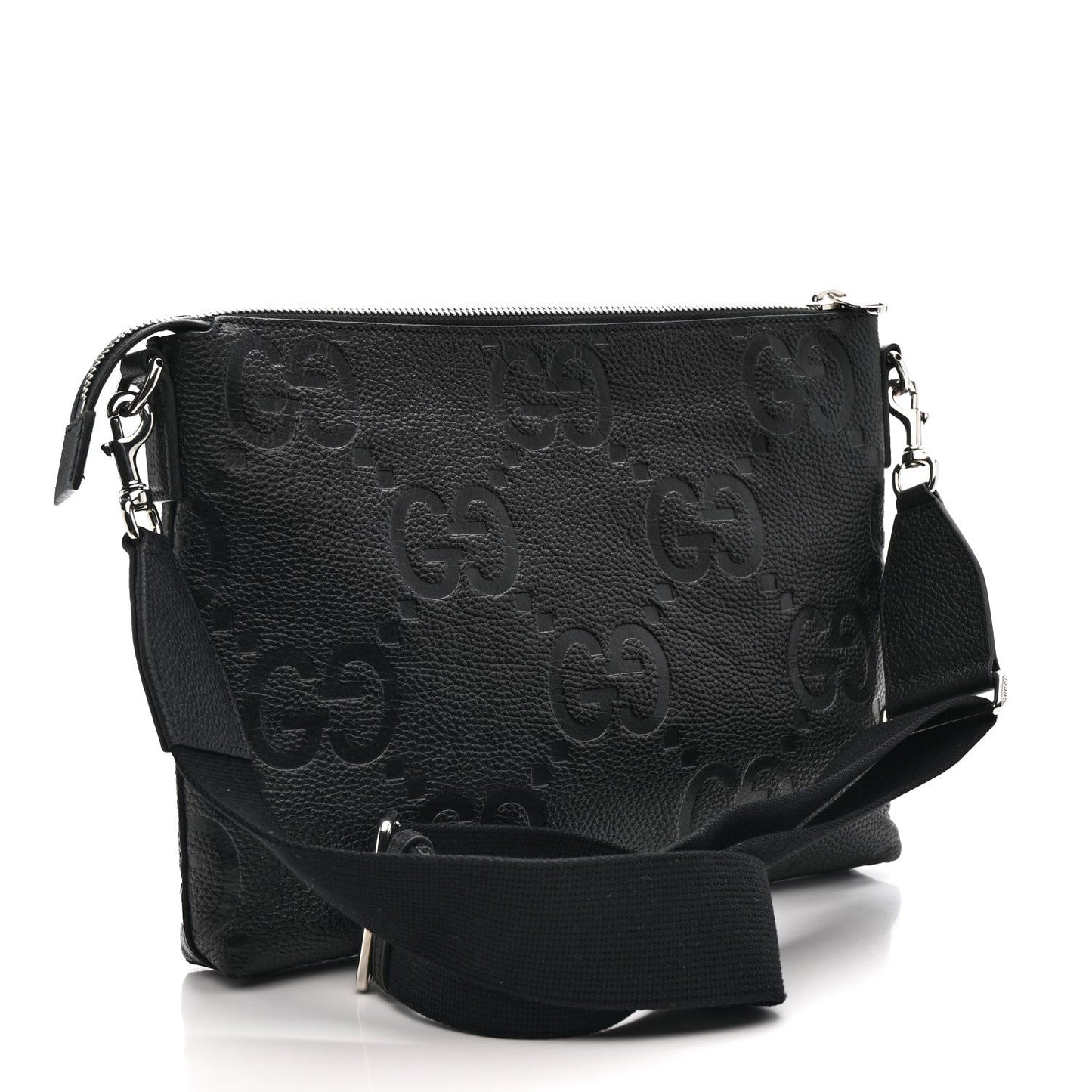 Piuma Calfskin Jumbo GG Embossed Medium Wristlet Messenger Bag Black