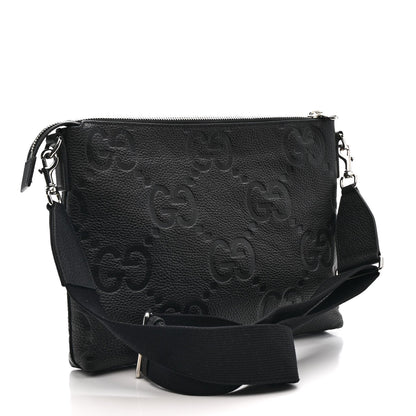Piuma Calfskin Jumbo GG Embossed Medium Wristlet Messenger Bag Black
