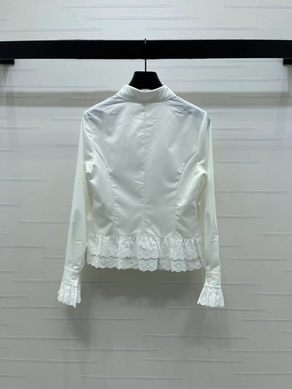 Miumiu 2026 Lace Embroidered Long-Sleeve Shirt Black and White Polyester 356380