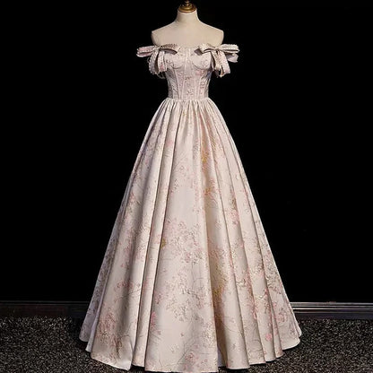 formaldressy-Pink floral beaded long satin and floor formal ball gown with tie up dress gh5313