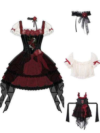 formaldressy-Black red floral tulle lace short homecoming dress birthday dress gh5346