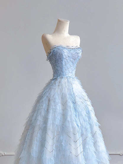 formaldressy--Light blue organza fairy long floor-length tulle prom dress wedding dress gh5487
