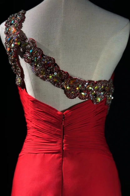 formaldressy-Glamorous Shiny Red Crystal One Shoulder Prom Dress gh5849