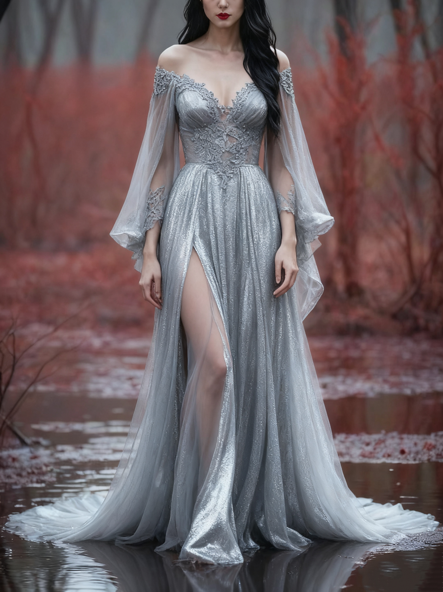 formaldressy-Long Sleeves Long Tulle Floor-Length Train Retro Elegant Ball Gown Evening Dress gh5943
