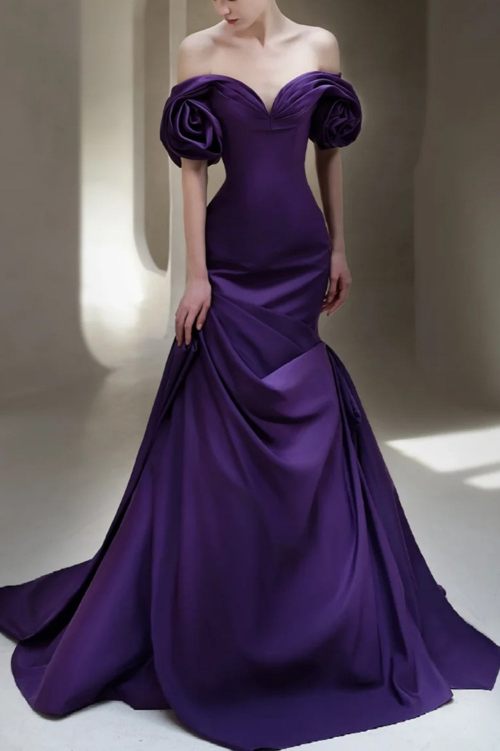 formaldressy-Purple Elegant Long Satin Train Prom Dress gh6236