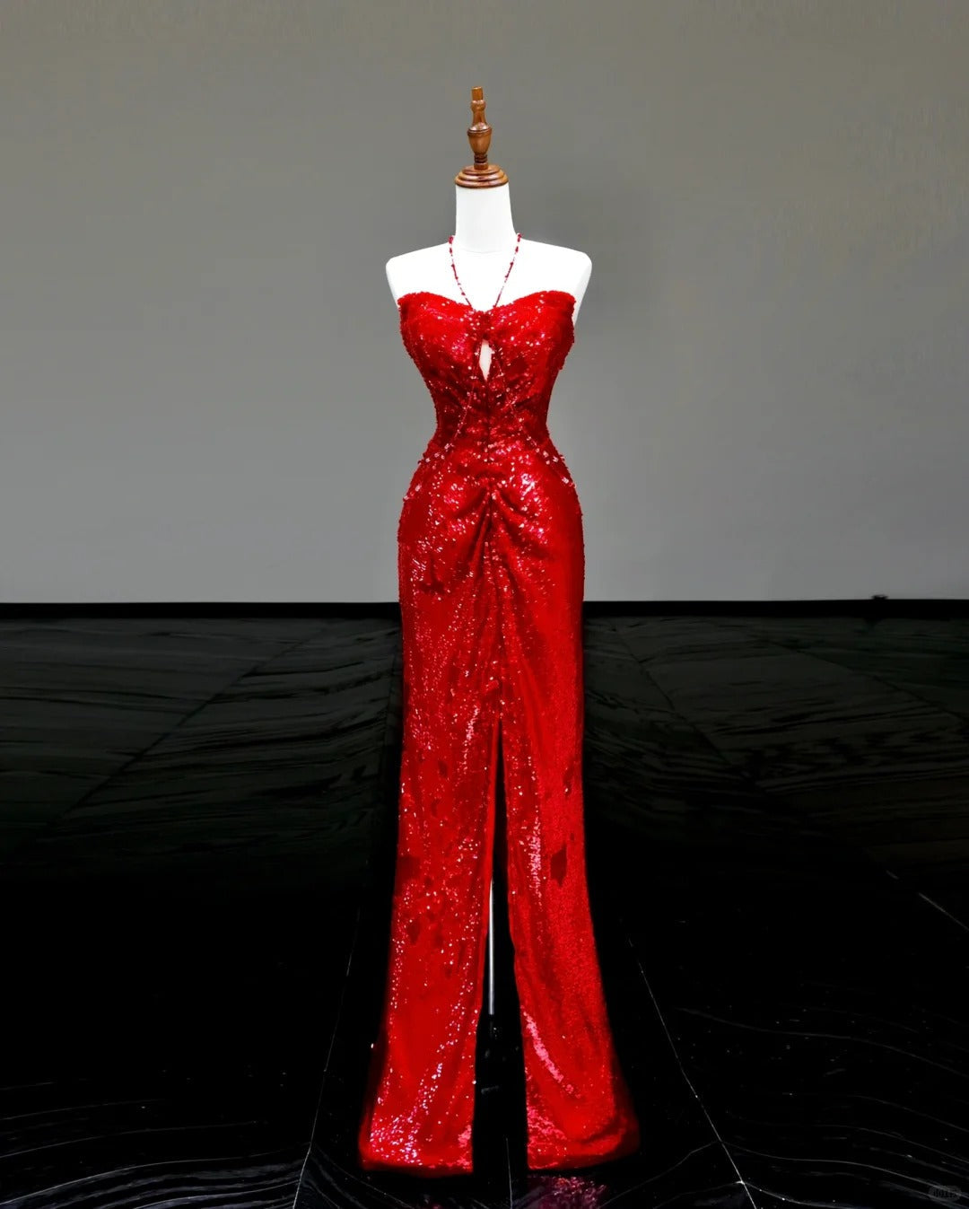 formaldressy-Red sexy suspenders elegant long sequined prom dress evening dress party dress gh5123