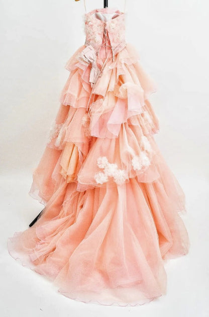 formaldressy-Blue/Pink Floral Fashion Gorgeous Elegant Long Tiered Tulle Ball Gown gh5323
