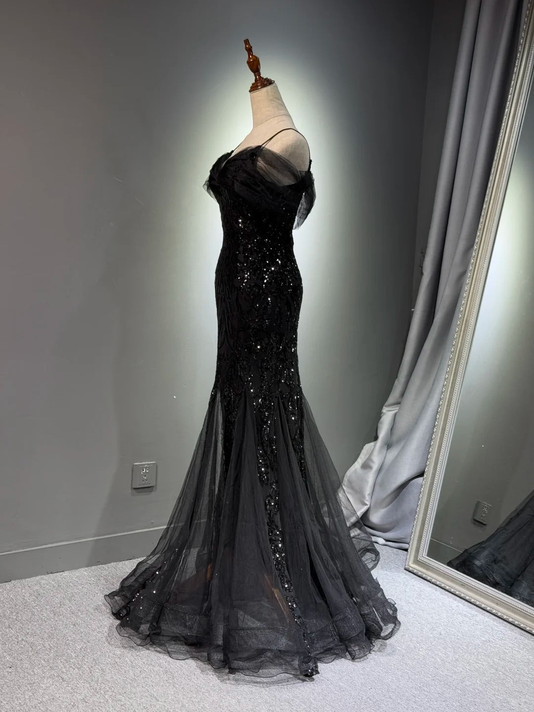 formaldressy -Black shiny mermaid long sequined ball gown evening dress graduation dress gh5112