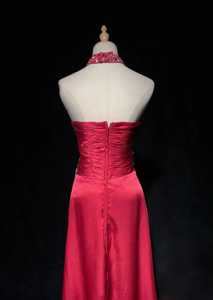 formaldressy-Pink Delicate Beaded Long Satin Prom Dress gh6241