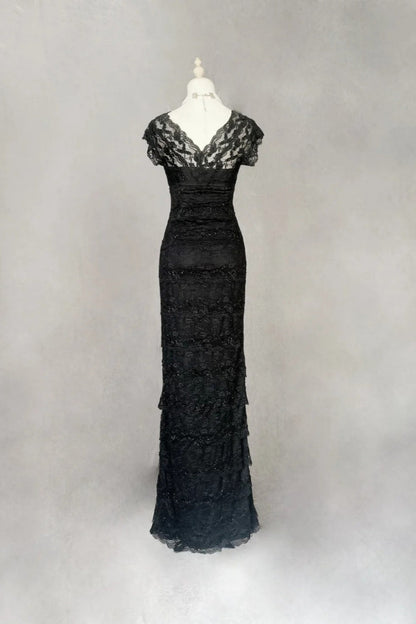 formaldressy-Black Vintage Beaded Long Lace Dress gh6243