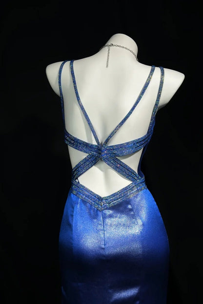 formaldressy-Exquisite Blue Cross - Back Rhinestone Evening Dress gh5847
