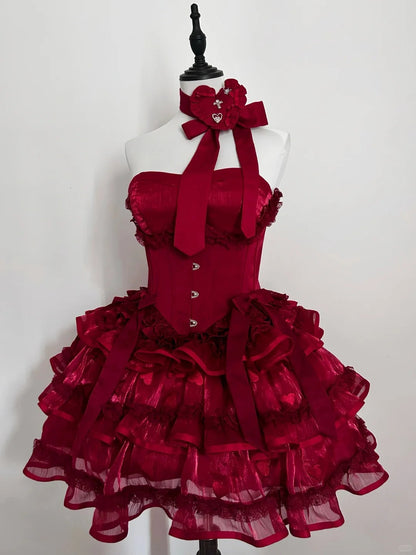 formaldressy-Red Princess Lace Fashion Short Tulle Homecoming Dress Birthday Party Dress gh5415