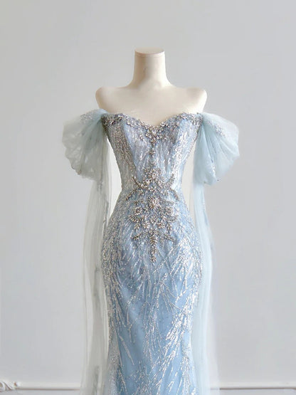 formaldressy--Blue gorgeous exquisite beaded long tulle prom dress gh5485