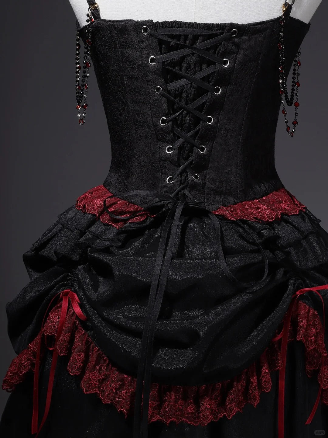 formaldressy-Black red elegant long corset tulle prom dress evening gown gh5345
