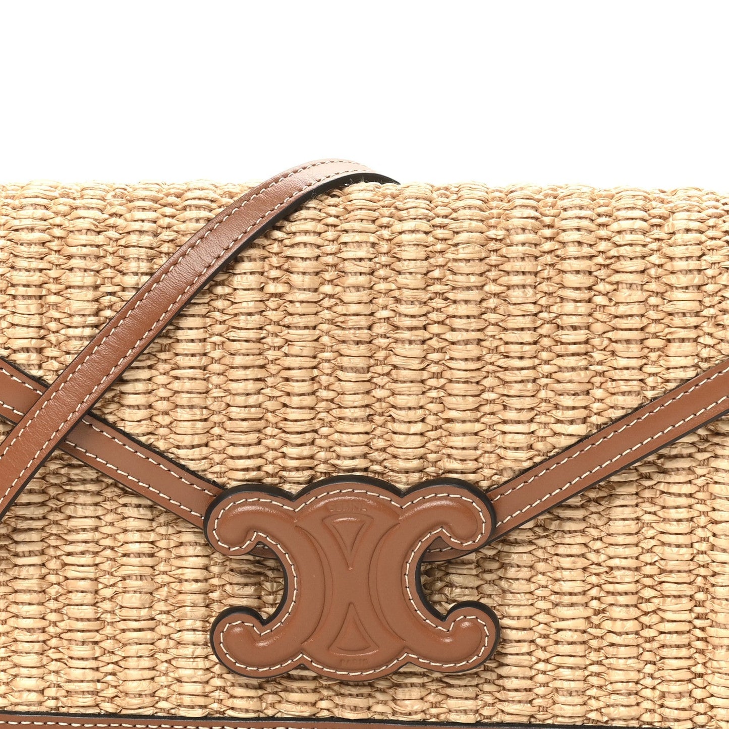 Raffia Calfskin Triomphe Wallet on Strap Natural Tan