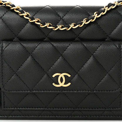 Caviar Quilted Pocket Clutch With Chain WOC Black