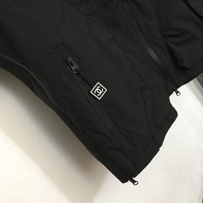 CC Logo Letter Print Zipper Pocket Long Sleeve Hooded Windbreaker Jacket