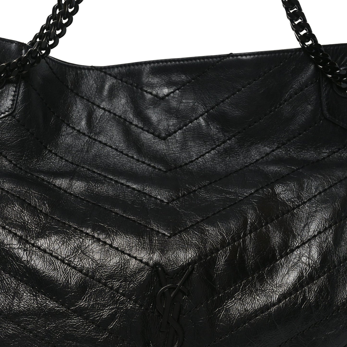 Crinkled Calfskin Matelasse Monogram Medium Niki Shopper Tote Black