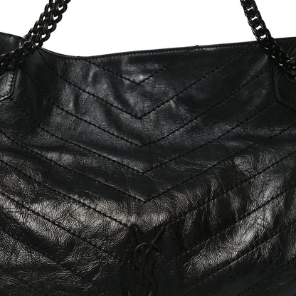 Crinkled Calfskin Matelasse Monogram Medium Niki Shopper Tote Black