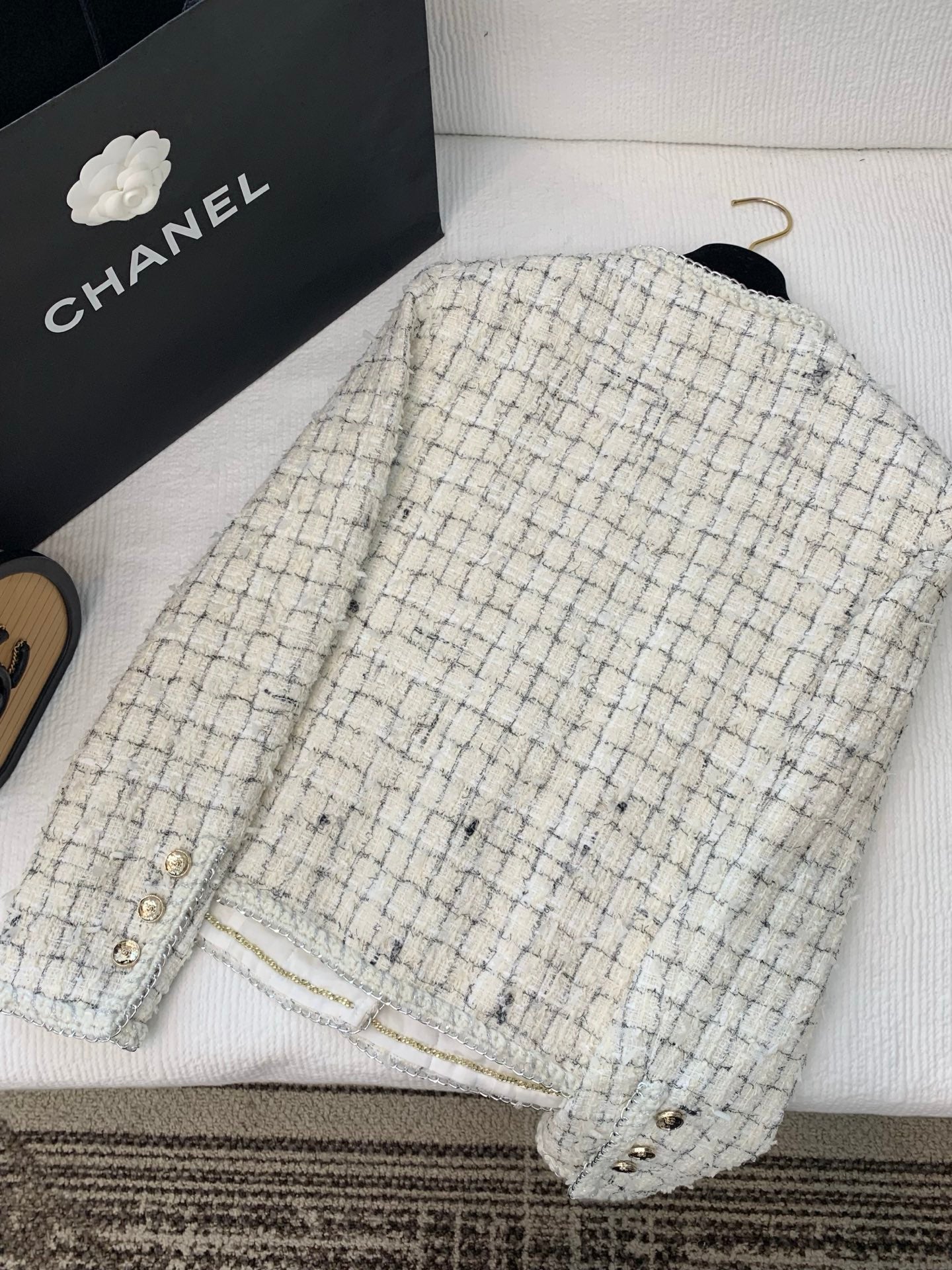 CC  Tweed Plaid White Jacket