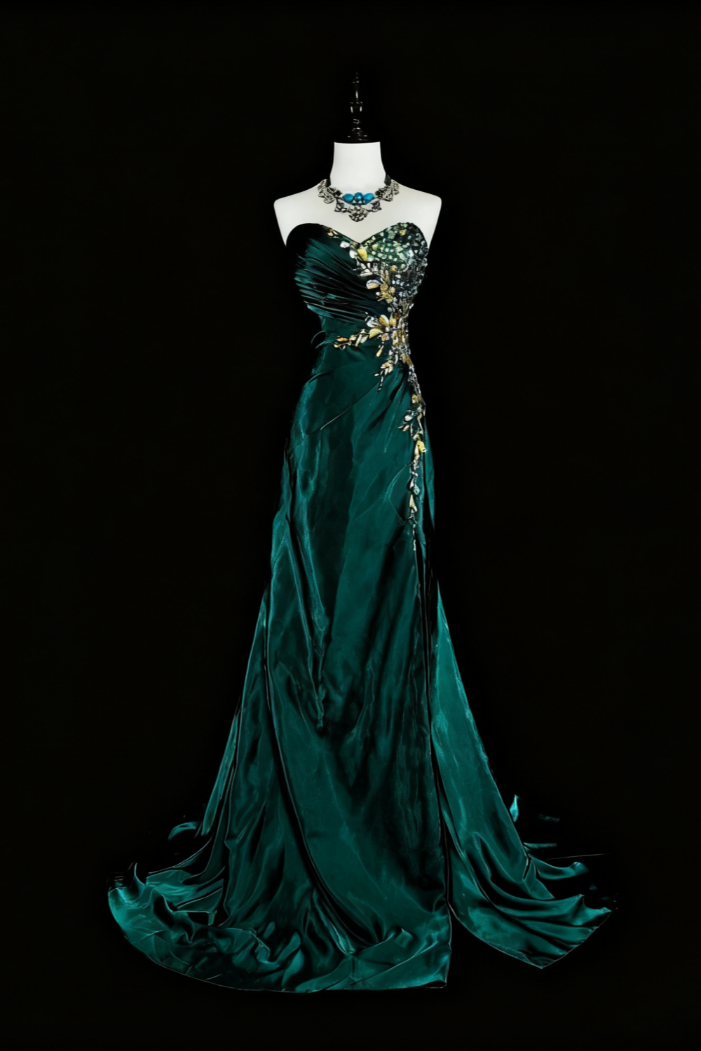 formaldressy- Green Retro Beaded Trailing Evening Gown gh6213