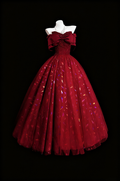 formaldressy-Red Shimmering Long Tulle Ball Gown gh6280