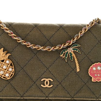 Canvas Quilted Coco Cuba Charms Wallet on Chain WOC Khaki