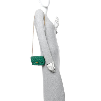 Aged Calfskin Quilted Reissue 2.55 Phone Holder With Chain Green