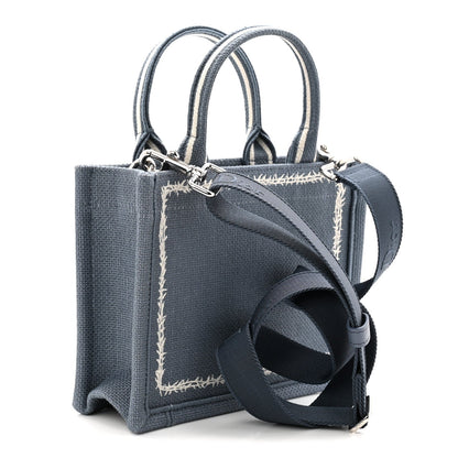 Canvas Embroidered Les Fleurs du Mal Mini Book Tote  Blue White