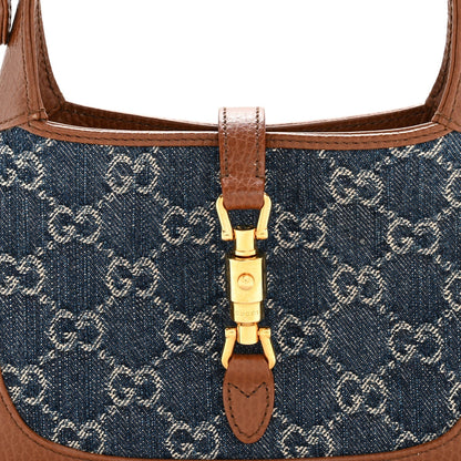 New Denim GG Monogram Calfskin Mini Jackie 1961 Hobo Blue Tea Cuir