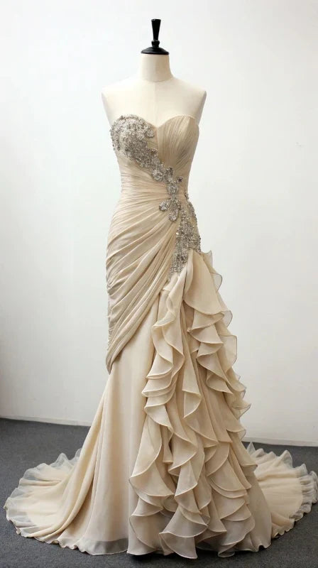 formaldressy-Divine Exquisite Applique Elegant Mermaid Slim-Fitting, Off-The-Shoulder, Long, Floor-Length Tulle Ball Gown, Formal Wedding Dress gh5973