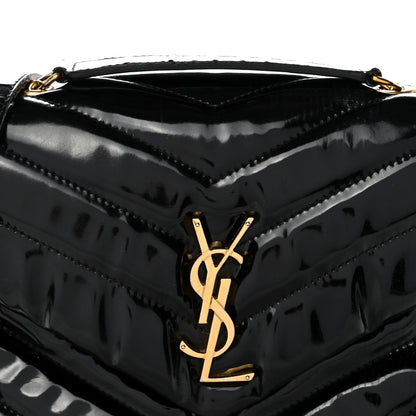 Patent Y Quilted Monogram Small Loulou Chain Satchel Black