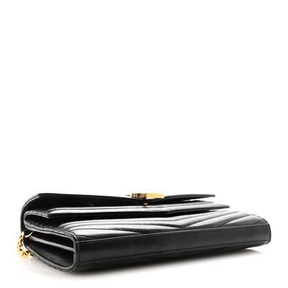 Lambskin Matelasse Chevron Monogram Sulpice Chain Wallet Black