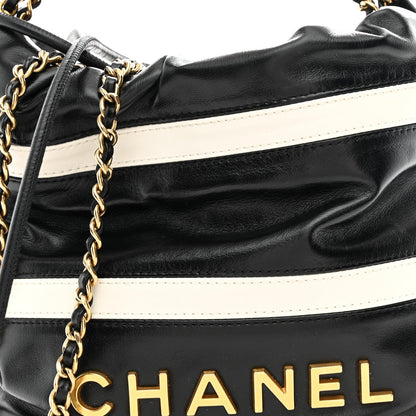 Shiny Calfskin Striped Mini Chanel 22 Black White
