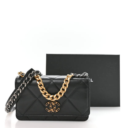 Lambskin Quilted Chanel 19 Wallet On Chain WOC Black