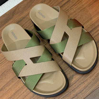 HM Kazimir Sandal Green mix Etoupe Canvas Calfskin 293993