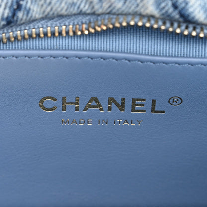 Washed Denim Quilted Mini Bow Bag Blue