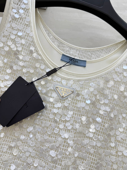 Prada 25 Sequin Vest White Polyester
